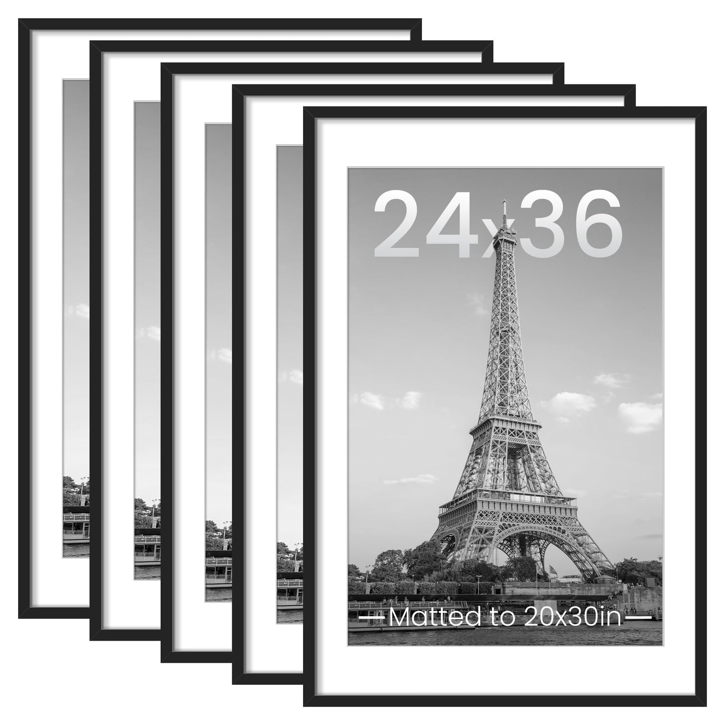 upsimples 11x14 Picture Frame Set of 5, Display Pictures 8x10 with Mat or 11x14 Without Mat, Wall Gallery Photo Frames, Black