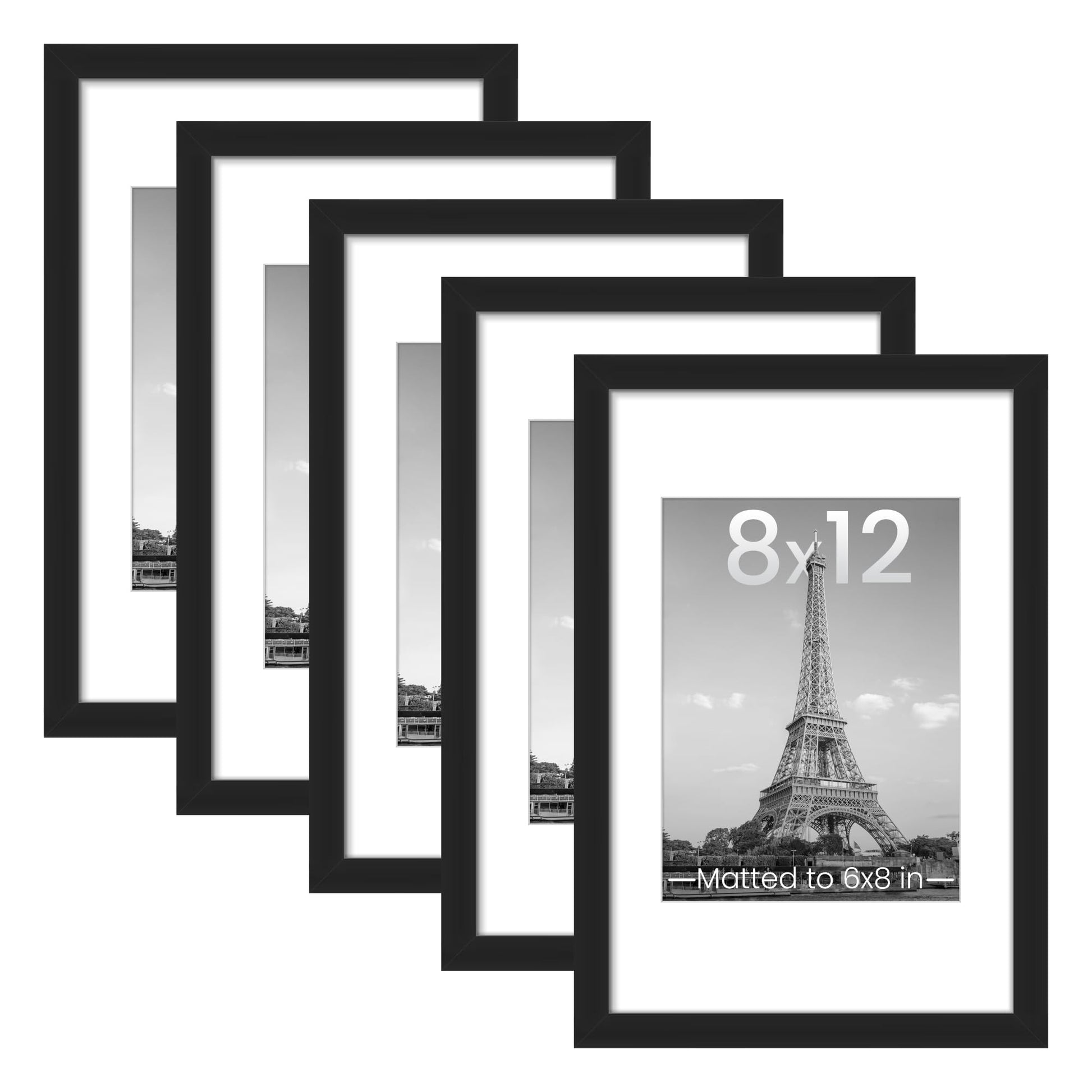 upsimples 11x14 Picture Frame Set of 5, Display Pictures 8x10 with Mat or 11x14 Without Mat, Wall Gallery Photo Frames, Black