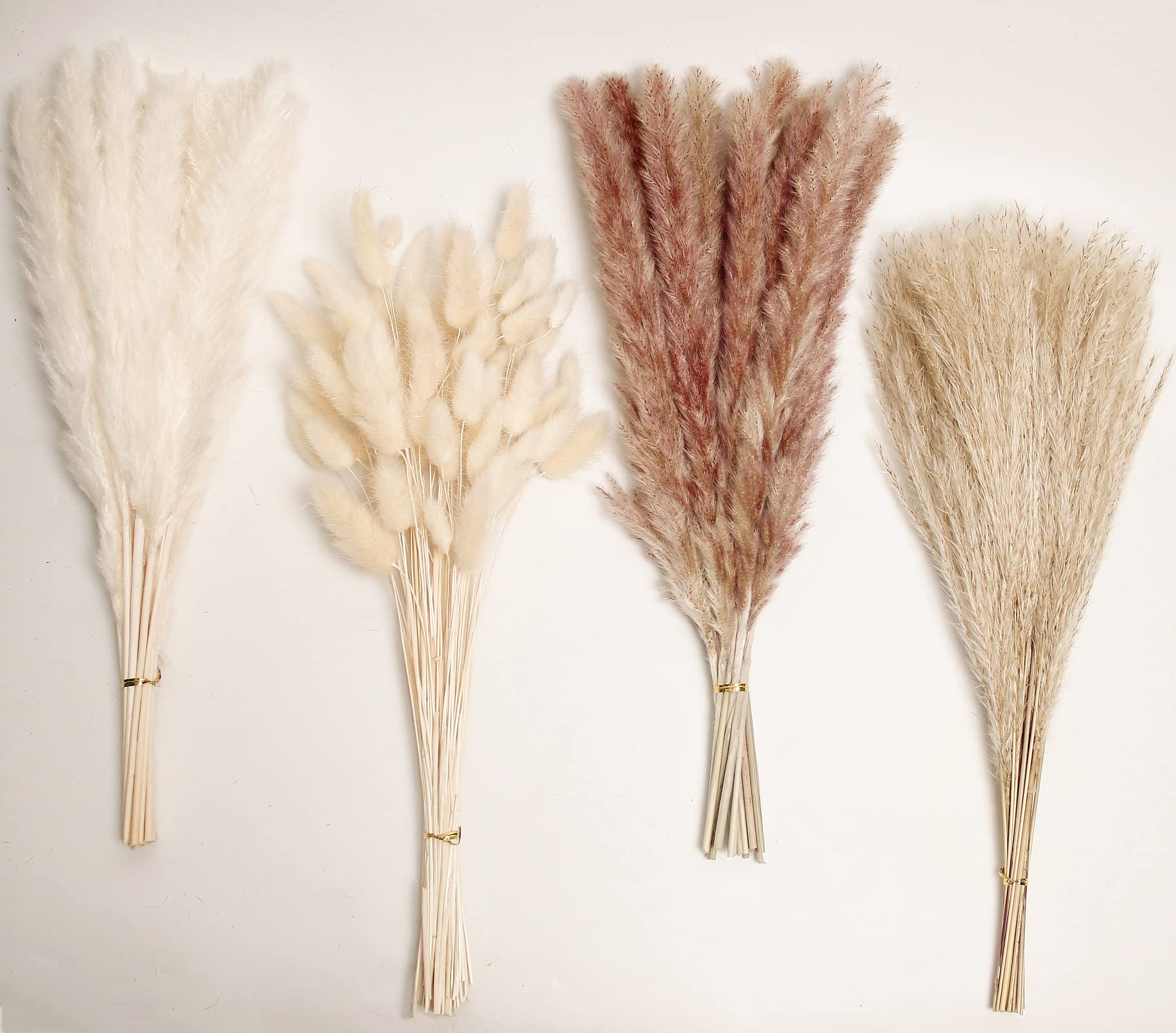 Dried Pampas Grass Decor, 100 Stems Pampas Grass Contains Bunny Tails Dried Flowers, Reed Grass Bouquet for Wedding Boho Flowers Home Table Decor, Rustic Farmhouse Party (17", White and Brown)