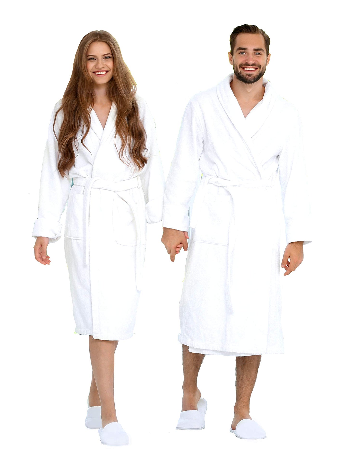 BIOLINEN 100% Cotton Terry Shawl Collar Bathrobe with Slippers