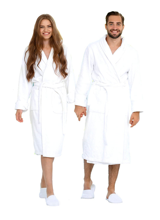 BIOLINEN 100% Cotton Terry Shawl Collar Bathrobe with Slippers