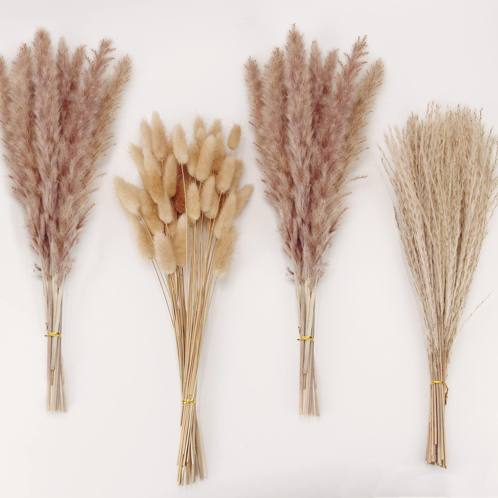 Dried Pampas Grass Decor, 100 Stems Pampas Grass Contains Bunny Tails Dried Flowers, Reed Grass Bouquet for Wedding Boho Flowers Home Table Decor, Rustic Farmhouse Party (17", White and Brown)