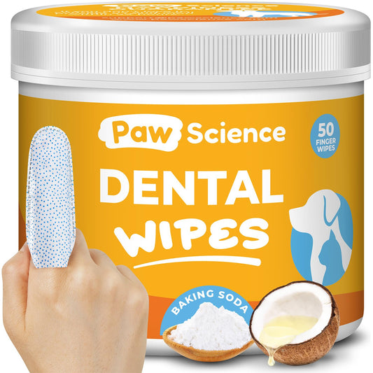Paw Science Dog Teeth Cleaning Wipes - Dental Finger Wipes for Cats & Dogs - Pet Toothbrush & Tooth Brushing Kit - Effective Teeth Cleaner