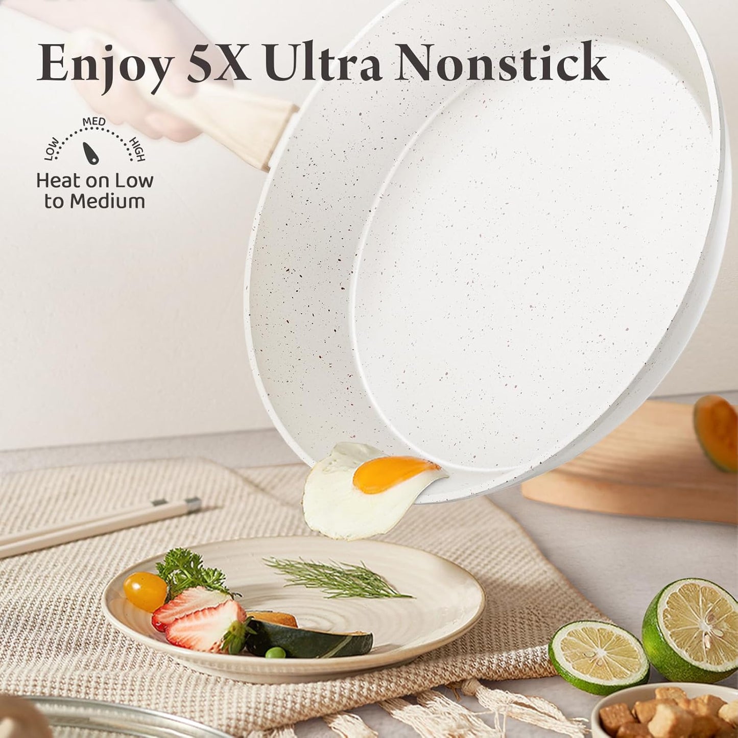 24 Pcs Pots and Pans Set Non Stick Ceramic Cookware Set,Healthy Non Toxic Kitchen Cookware Sets with Large Capacity,Induction Compatible,PFAS/PTFE/PFOA/PFOS Free,Cream White