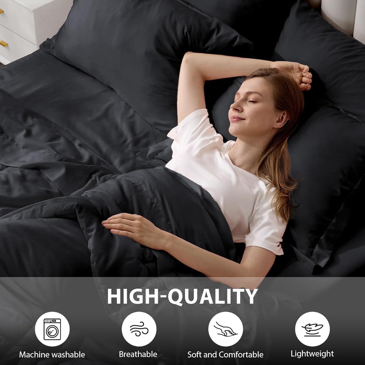 Twin Comforter Set Black - Bed in a Bag Twin Size 5 Pieces, Soft Bedding Set for All Seasons, Premium College Dorm Comforter Set with Comforter, 1 Sheet, 1 Pillowcase & 1 Sham