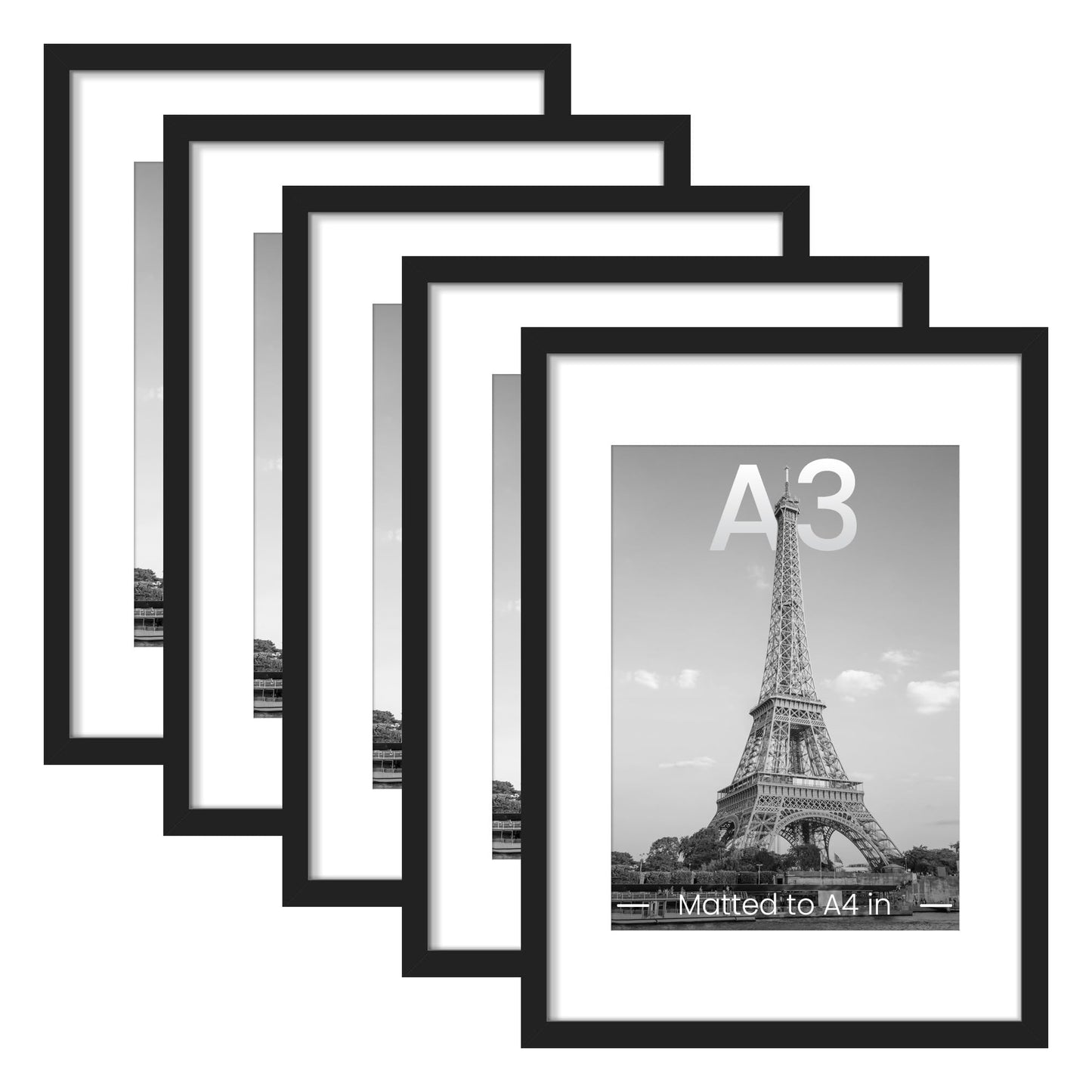 upsimples 11x14 Picture Frame Set of 5, Display Pictures 8x10 with Mat or 11x14 Without Mat, Wall Gallery Photo Frames, Black