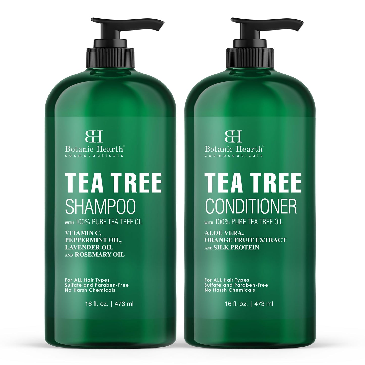 Botanic Hearth Tea Tree Shampoo And Conditioner Set | With 100% Pure Tea Tree Oil, For Itchy And Dry Scalp, Sulfate/Paraben Free | For Men And Women | 16 Fl Oz Each