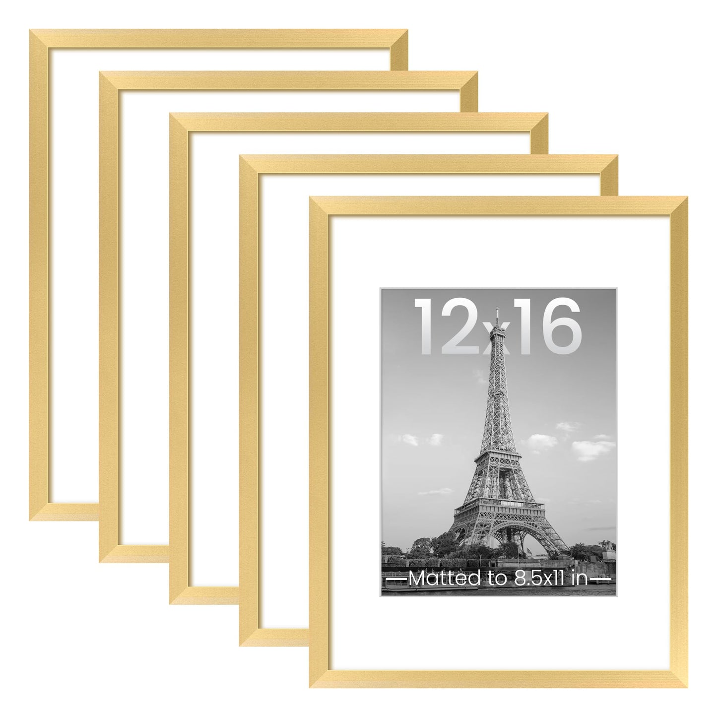 upsimples 11x14 Picture Frame Set of 5, Display Pictures 8x10 with Mat or 11x14 Without Mat, Wall Gallery Photo Frames, Black