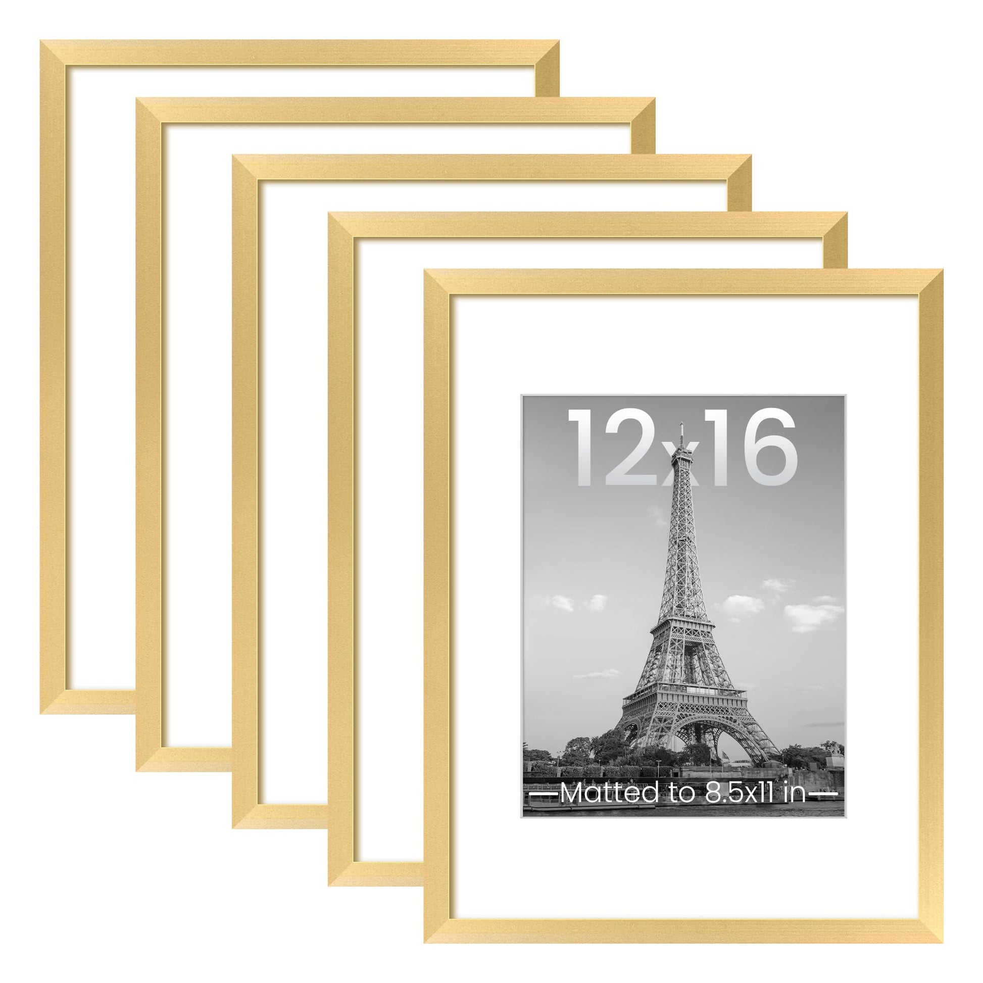 upsimples 11x14 Picture Frame Set of 5, Display Pictures 8x10 with Mat or 11x14 Without Mat, Wall Gallery Photo Frames, Black