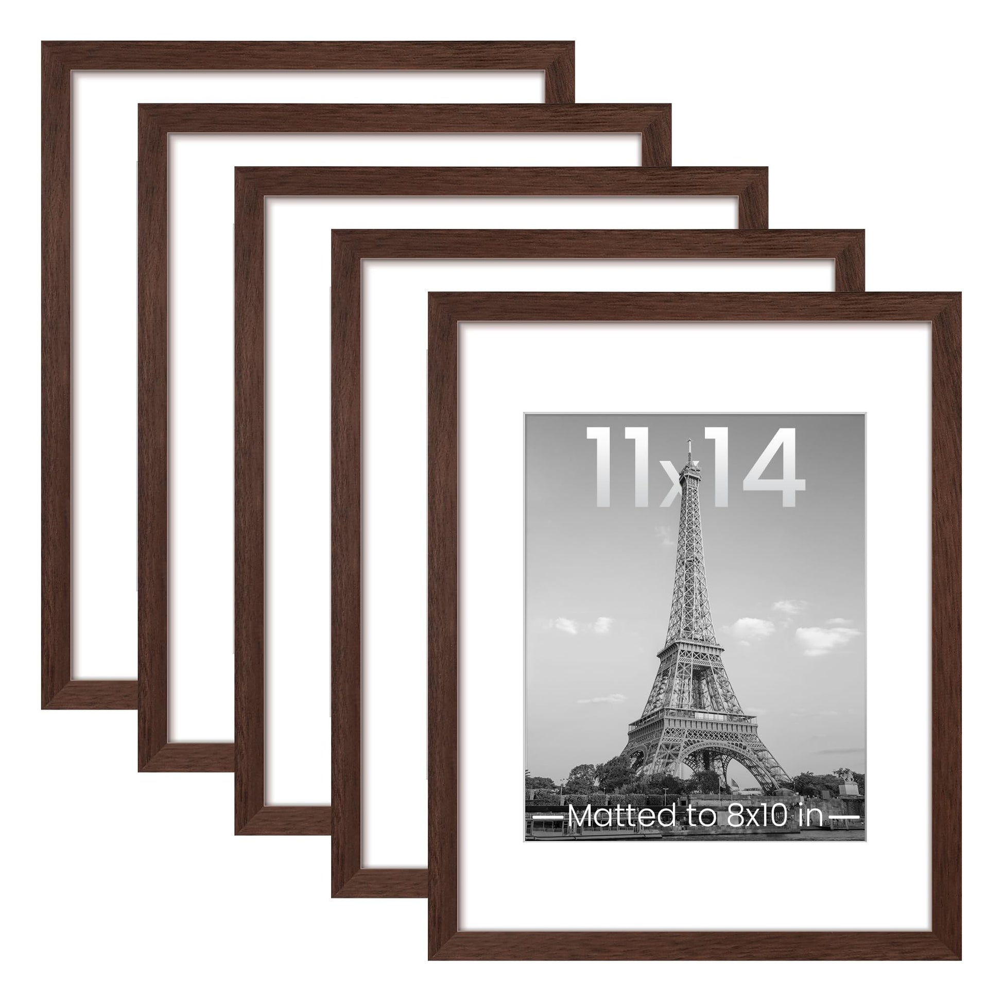 upsimples 11x14 Picture Frame Set of 5, Display Pictures 8x10 with Mat or 11x14 Without Mat, Wall Gallery Photo Frames, Black