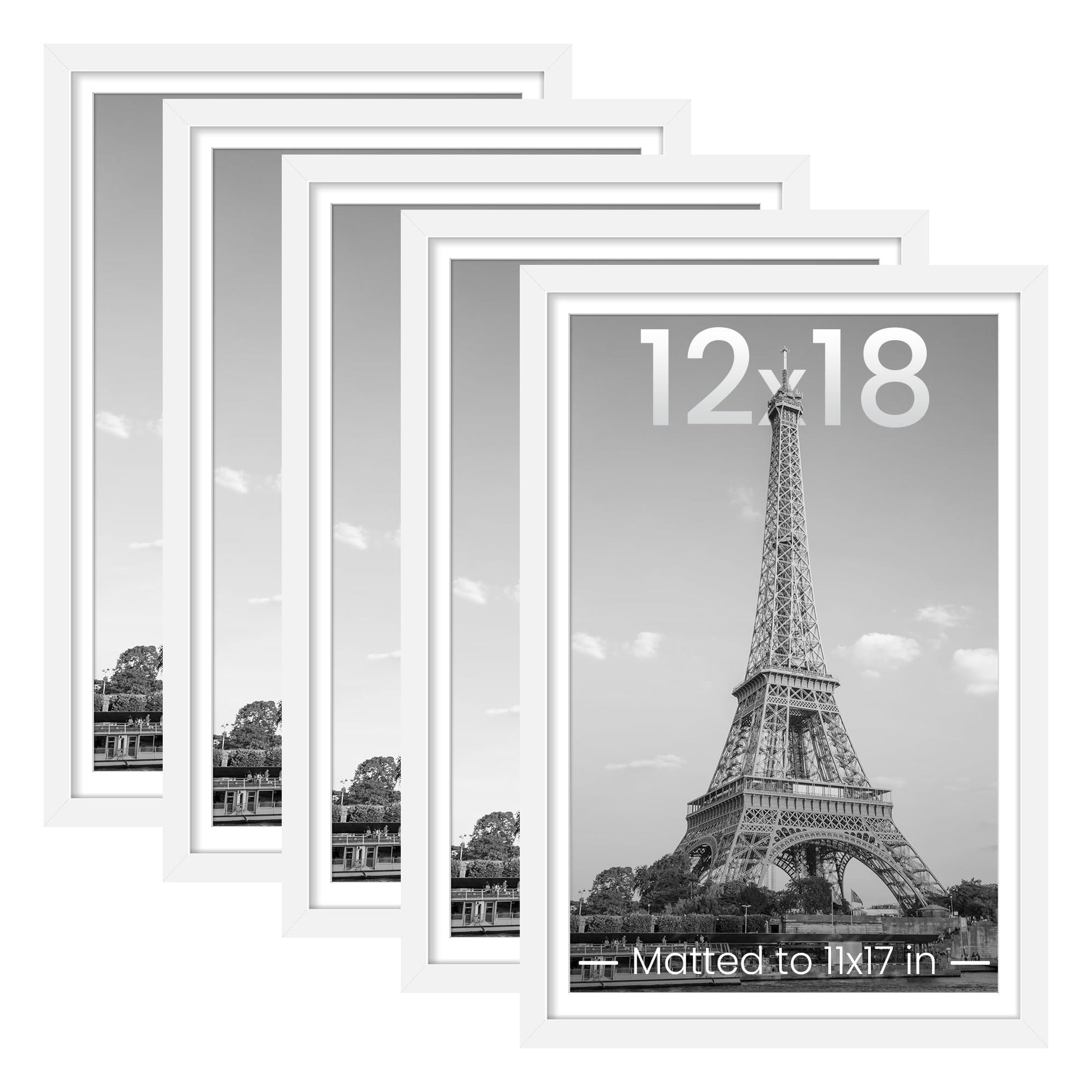 upsimples 11x14 Picture Frame Set of 5, Display Pictures 8x10 with Mat or 11x14 Without Mat, Wall Gallery Photo Frames, Black