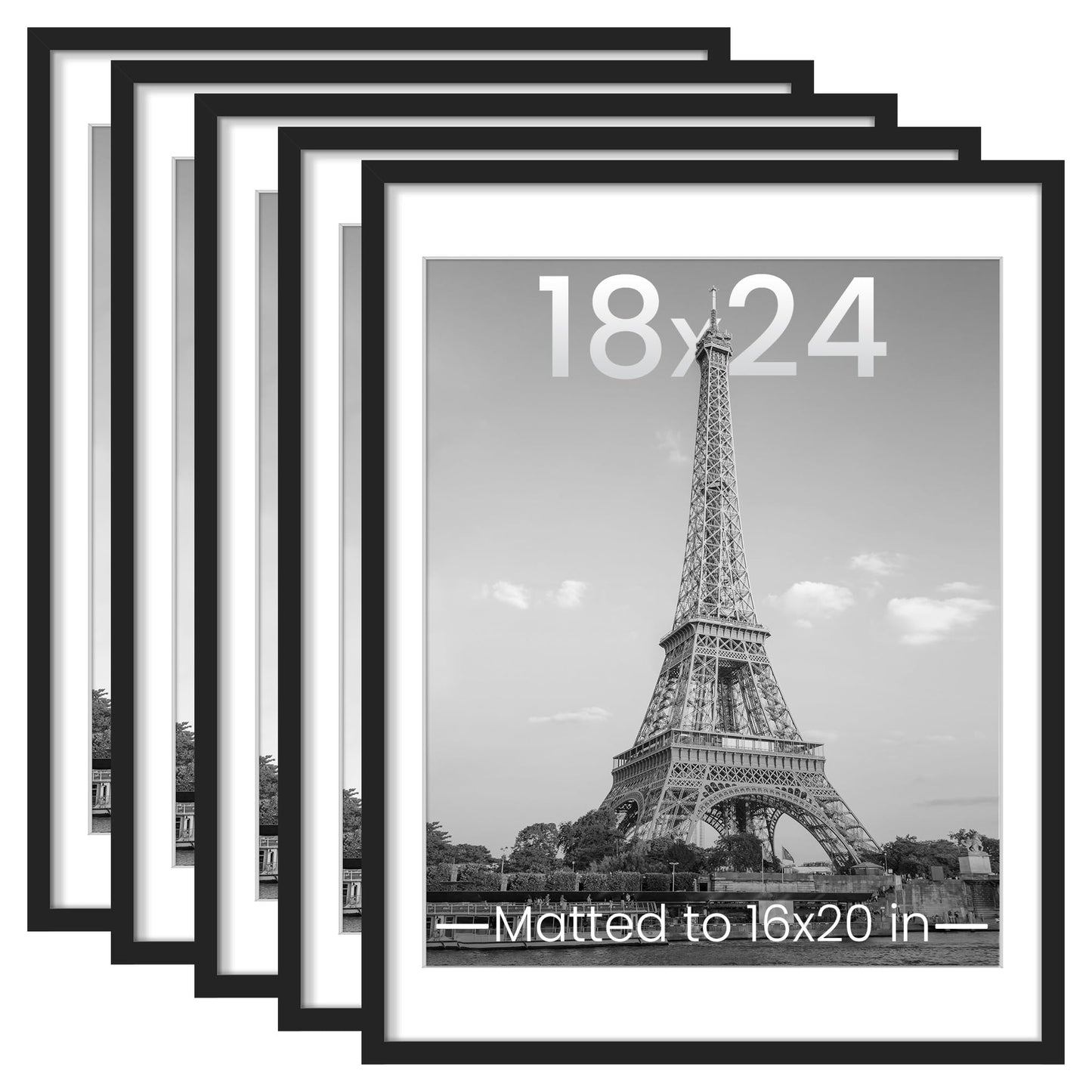 upsimples 11x14 Picture Frame Set of 5, Display Pictures 8x10 with Mat or 11x14 Without Mat, Wall Gallery Photo Frames, Black