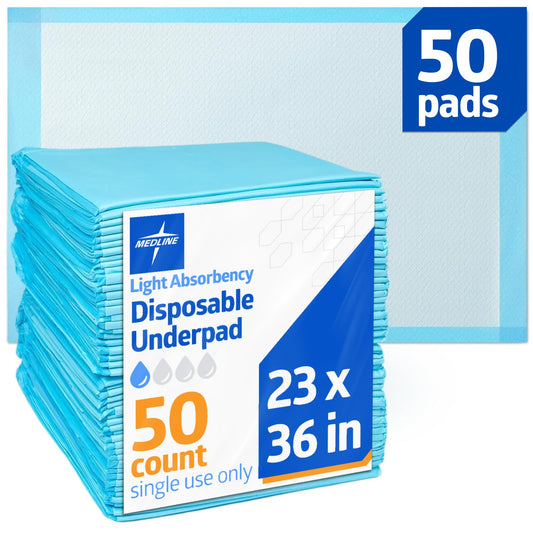 Medline Bed Pads Disposable Adult, Puppy Pads, 23x36, 50 Count, Light Absorbency, Incontinence Bed Pads, Pee Pads for Adults, Chux Pads Underpads, Disposable Bed Pads for Incontinence, Pee Pads