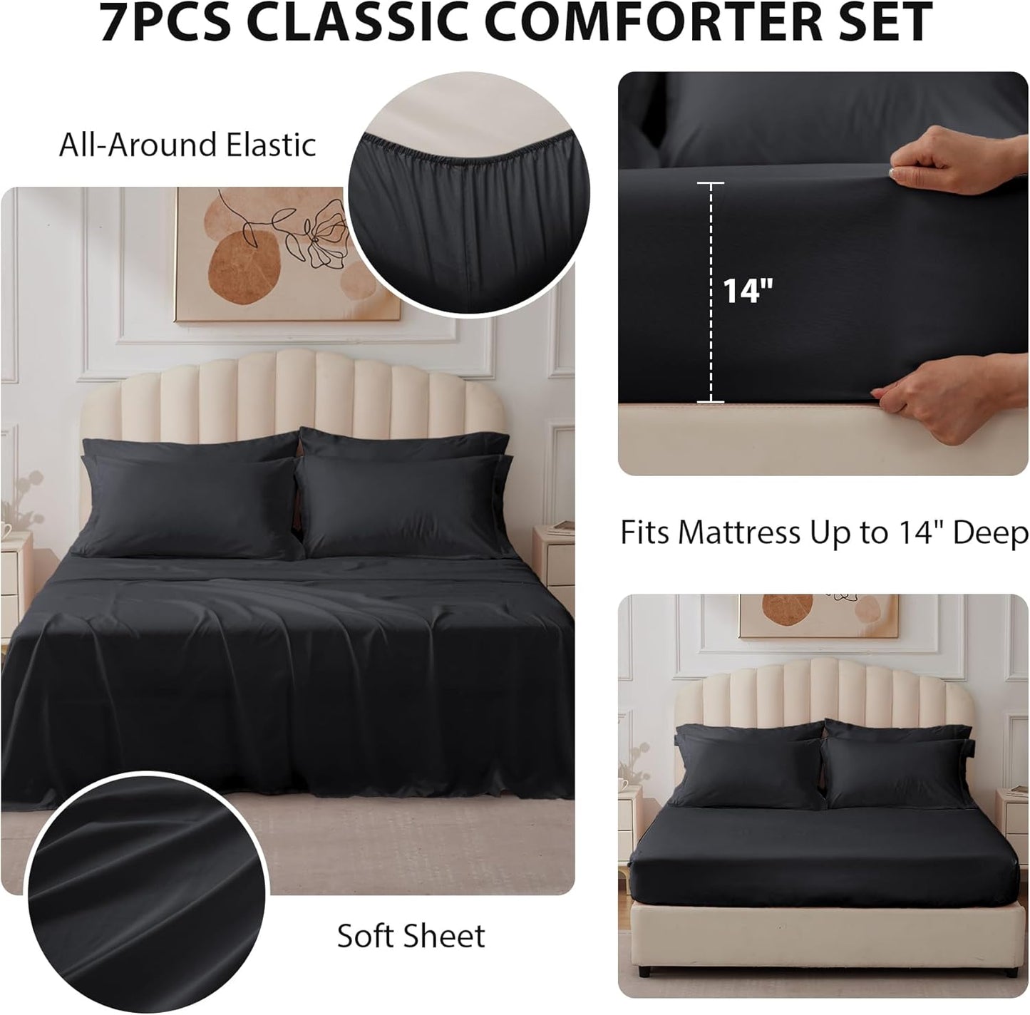 Twin Comforter Set Black - Bed in a Bag Twin Size 5 Pieces, Soft Bedding Set for All Seasons, Premium College Dorm Comforter Set with Comforter, 1 Sheet, 1 Pillowcase & 1 Sham