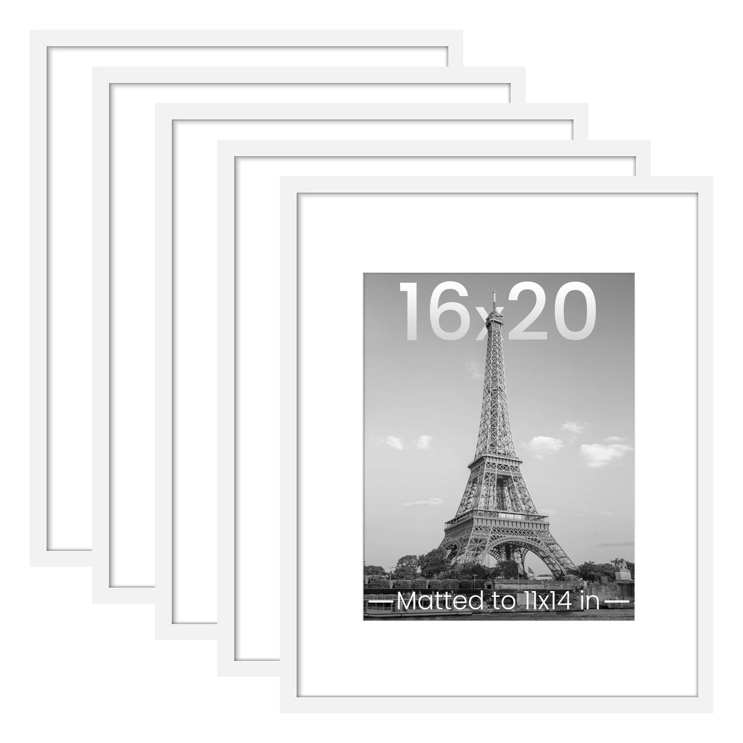 upsimples 11x14 Picture Frame Set of 5, Display Pictures 8x10 with Mat or 11x14 Without Mat, Wall Gallery Photo Frames, Black