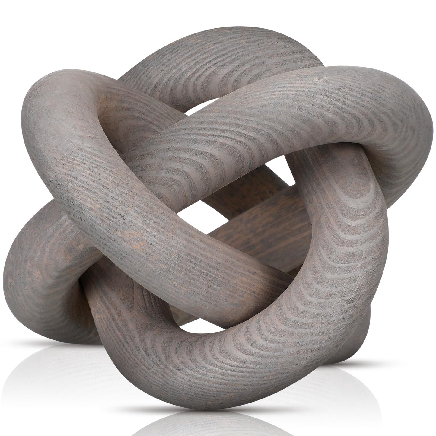 3 Link Wood Knot Decor - Hand Carved Coffee Table Decoration, Boho Chain Link Decor, Modern Shelf, Rustic Objects for Home Living Room Bedroom(White)