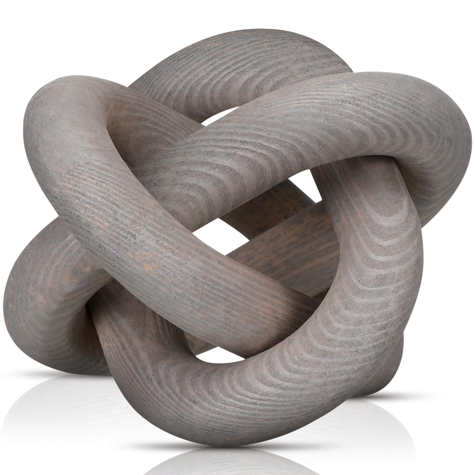 3 Link Wood Knot Decor - Hand Carved Coffee Table Decoration, Boho Chain Link Decor, Modern Shelf, Rustic Objects for Home Living Room Bedroom(White)