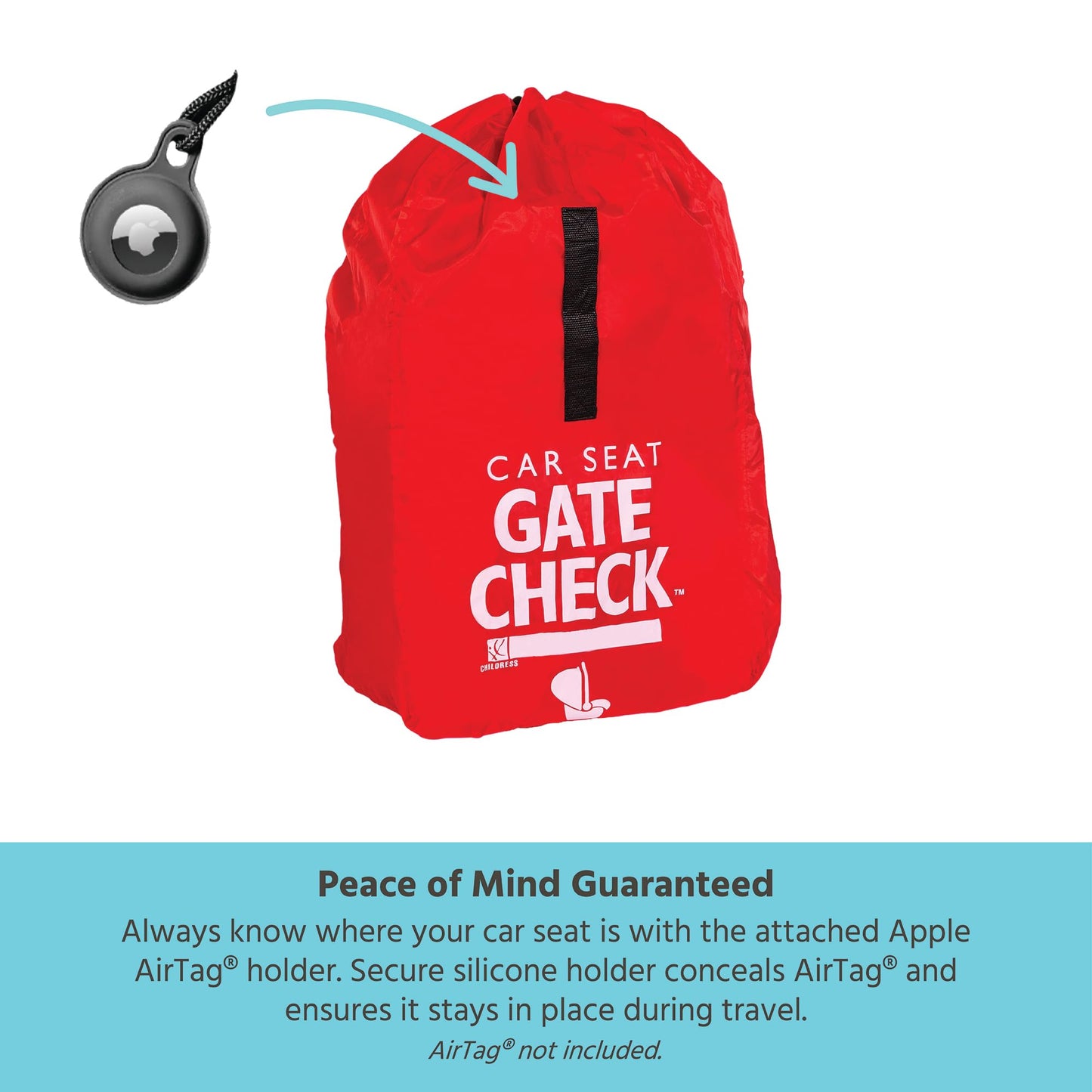 J.L. Childress Gate Check Bag for Car Seats - Travel Bag for Airplane - Includes AIRTAG Holder - Fits All Baby Car Seats, Infant Carriers & Child Booster Seats, Red