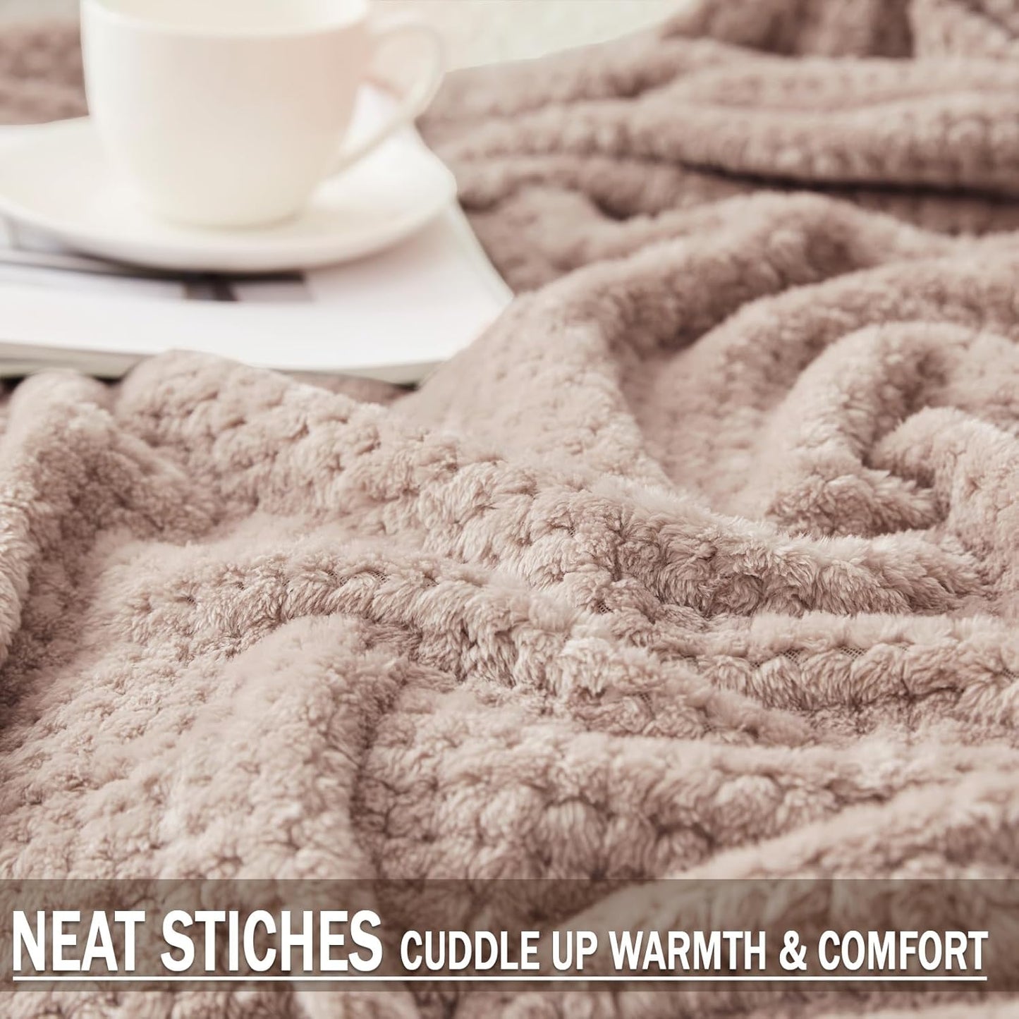 Exclusivo Mezcla Fleece Throw Blanket Extra Large, Super Soft and Warm Blankets for Couch, Sofa and Bed Waffle Textured, Cozy, Fuzzy and Lightweight (Camel, 50x70 Inches)