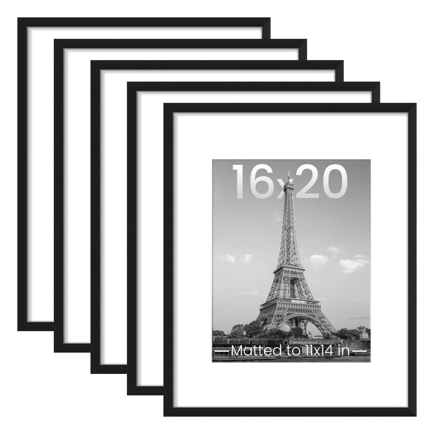upsimples 11x14 Picture Frame Set of 5, Display Pictures 8x10 with Mat or 11x14 Without Mat, Wall Gallery Photo Frames, Black