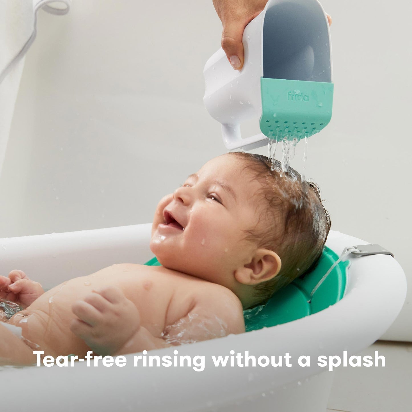 Frida Baby Control The Flow Bath Rinse Cup, Tear Free Rinser to Wash Hair and Body with Easy Grip Handle and Removable Rain Shower, Made in USA