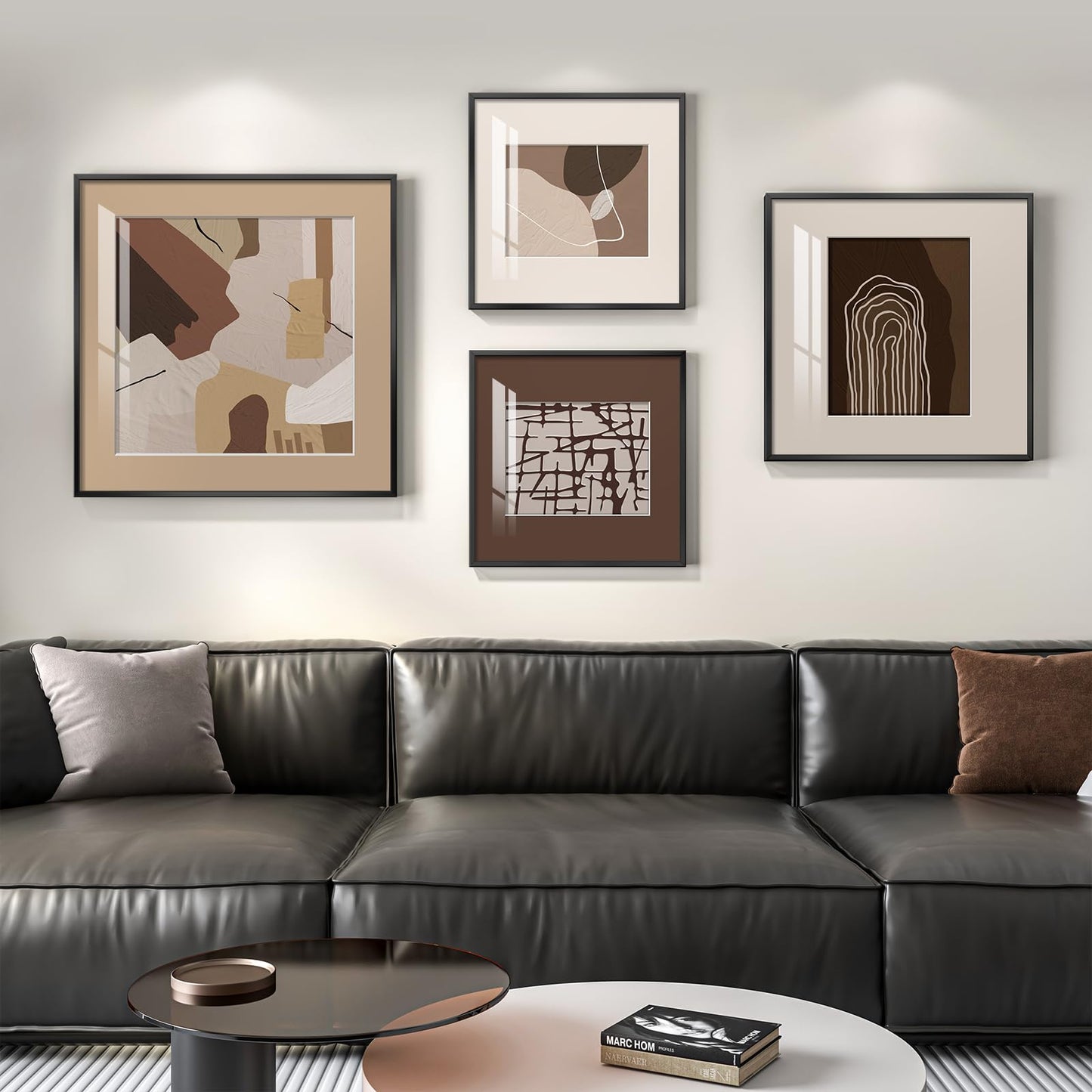 Framed Boho Black and White Brown Modern Abstract Wall Art for Living Room, Set of 6 Bohemian Wall Hanging Artwork, Minimalist Sun Geometric Pictures for Bedroom Office Bathroom Wall Decor 11x14 Inch