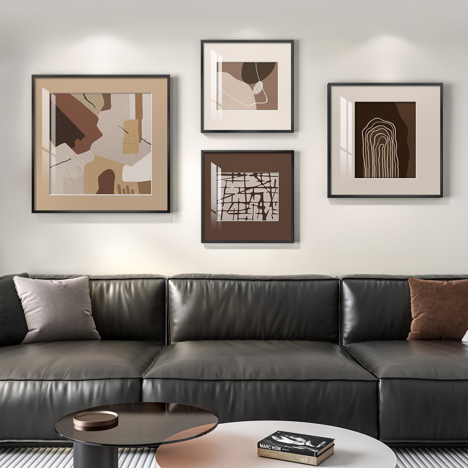 Framed Boho Black and White Brown Modern Abstract Wall Art for Living Room, Set of 6 Bohemian Wall Hanging Artwork, Minimalist Sun Geometric Pictures for Bedroom Office Bathroom Wall Decor 11x14 Inch