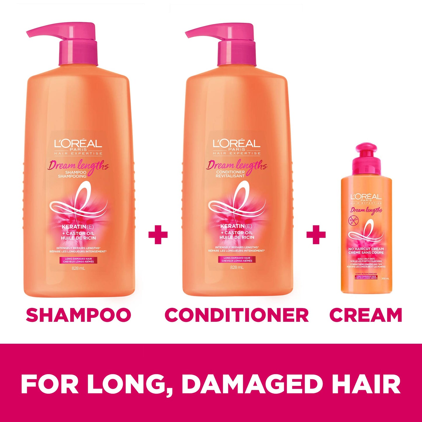 L'Oreal Paris Elvive Dream Lengths Shampoo and Conditioner Kit, Paraben Free, 1 kit