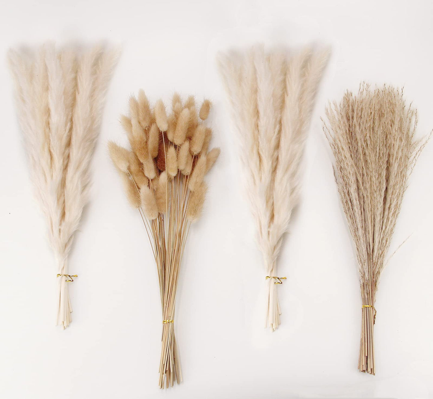 Dried Pampas Grass Decor, 100 Stems Pampas Grass Contains Bunny Tails Dried Flowers, Reed Grass Bouquet for Wedding Boho Flowers Home Table Decor, Rustic Farmhouse Party (17", White and Brown)