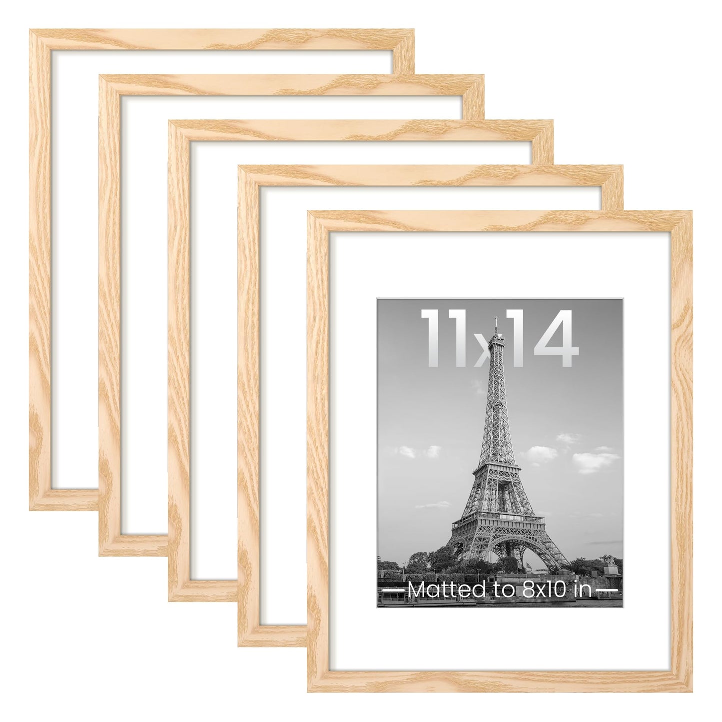 upsimples 11x14 Picture Frame Set of 5, Display Pictures 8x10 with Mat or 11x14 Without Mat, Wall Gallery Photo Frames, Black