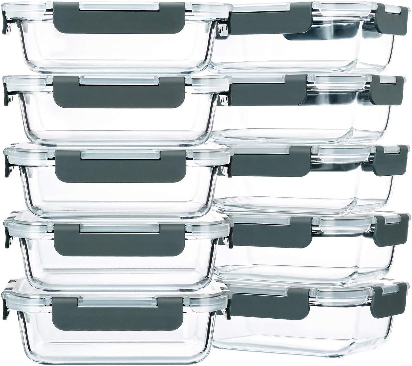 M MCIRCO 10-Pack,22 Oz Glass Meal Prep Containers,Glass Food Storage Containers with lids,Glass Lunch Containers,Microwave, Oven, Freezer and Dishwasher (Gray)