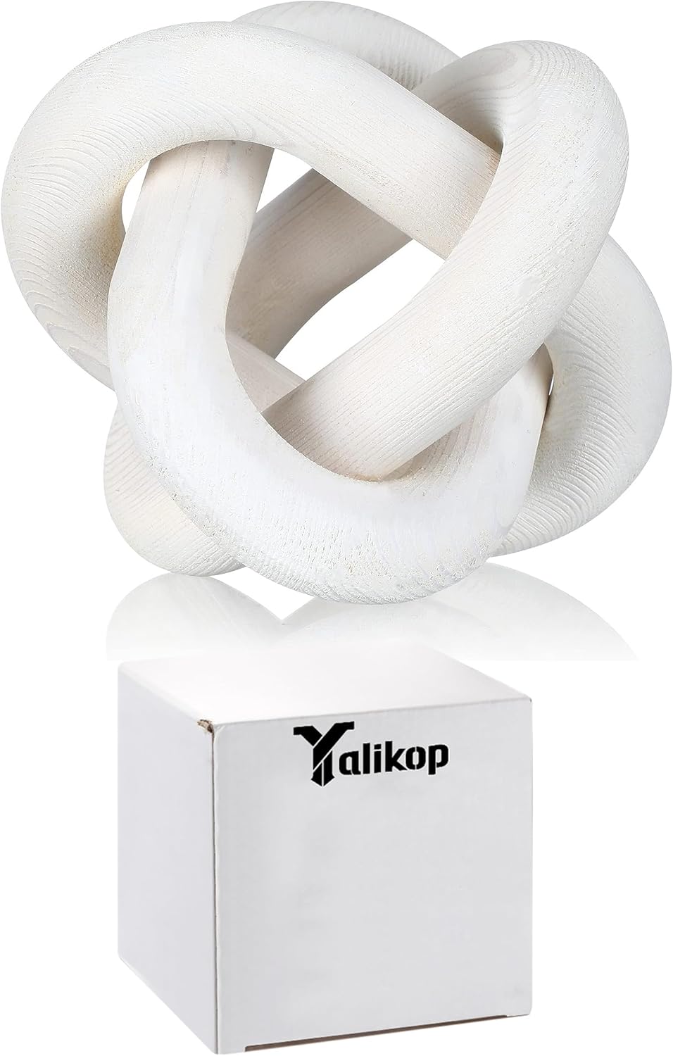 3 Link Wood Knot Decor - Hand Carved Coffee Table Decoration, Boho Chain Link Decor, Modern Shelf, Rustic Objects for Home Living Room Bedroom(White)