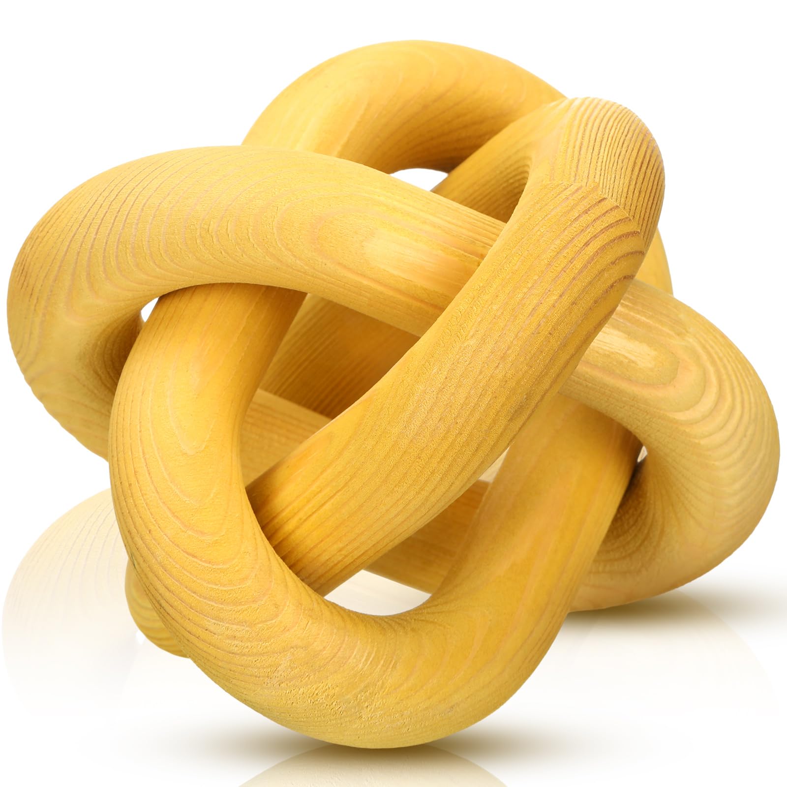 3 Link Wood Knot Decor - Hand Carved Coffee Table Decoration, Boho Chain Link Decor, Modern Shelf, Rustic Objects for Home Living Room Bedroom(White)