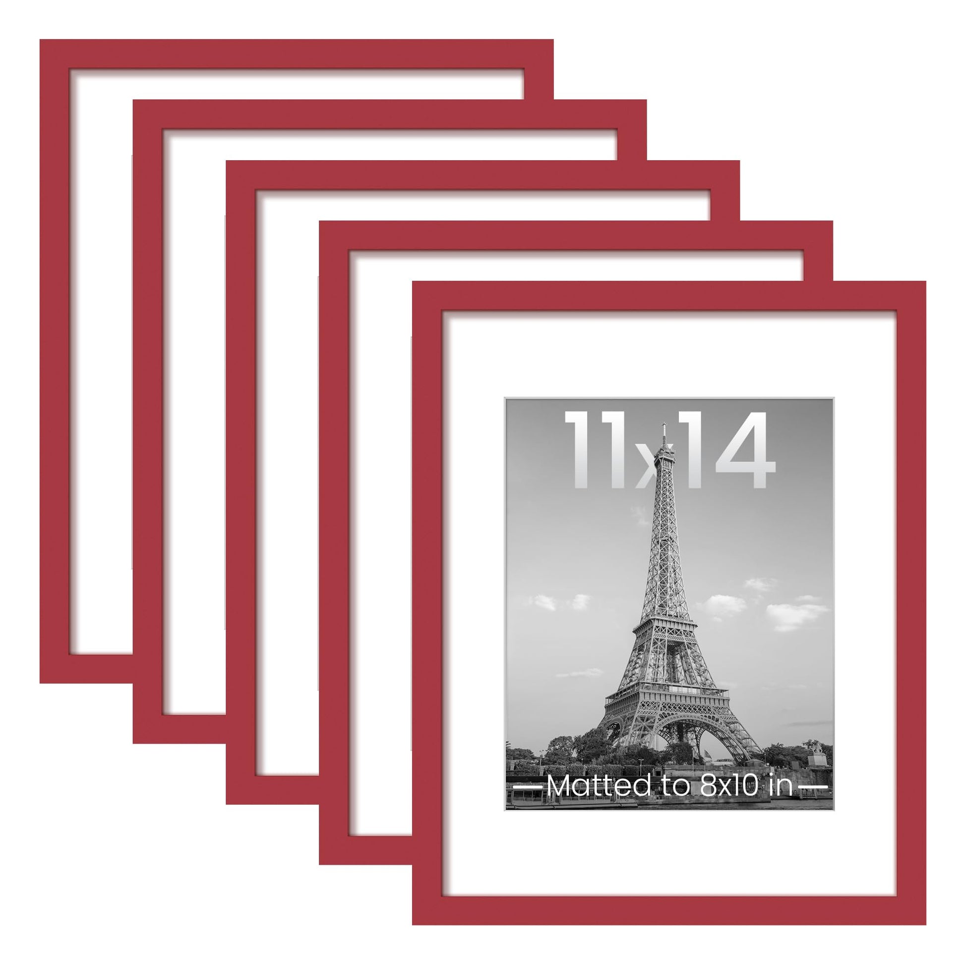 upsimples 11x14 Picture Frame Set of 5, Display Pictures 8x10 with Mat or 11x14 Without Mat, Wall Gallery Photo Frames, Black