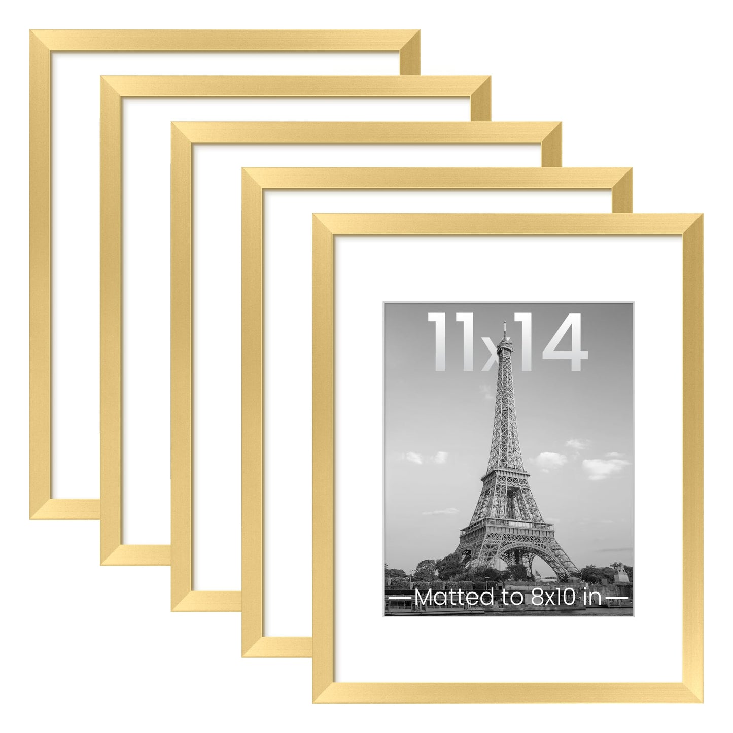 upsimples 11x14 Picture Frame Set of 5, Display Pictures 8x10 with Mat or 11x14 Without Mat, Wall Gallery Photo Frames, Black