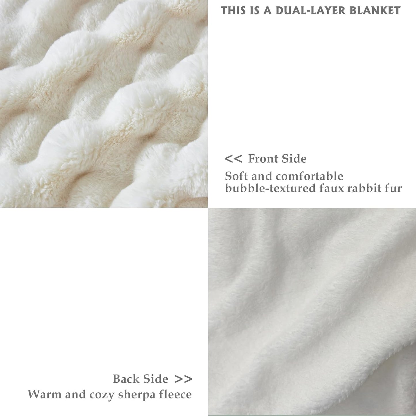 50x60 Inches Ultra-Soft Fuzzy Faux Fur Plush Throw Blanket - Thick, Warm Sherpa for Couch, Sofa, Bedroom, Camping - Decorative Blanket for Cozy Warmth, Bubble Ivory White