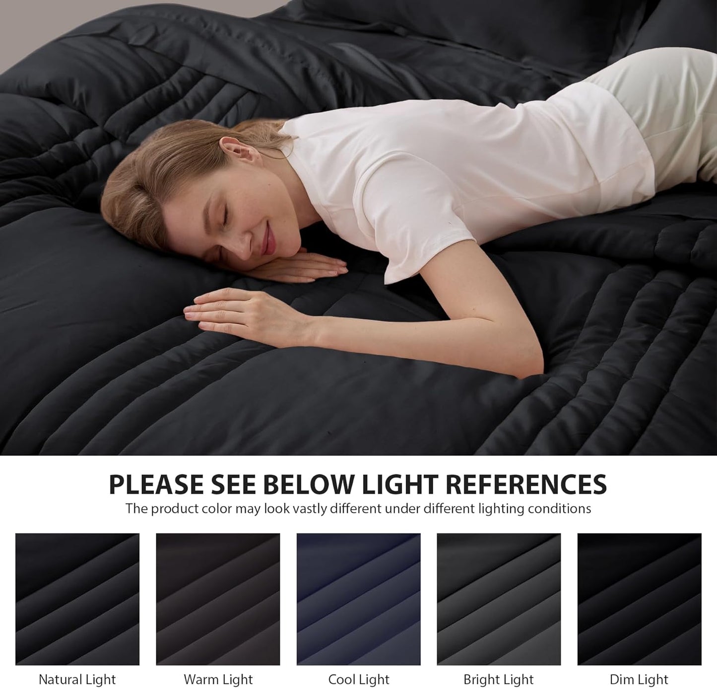 Twin Comforter Set Black - Bed in a Bag Twin Size 5 Pieces, Soft Bedding Set for All Seasons, Premium College Dorm Comforter Set with Comforter, 1 Sheet, 1 Pillowcase & 1 Sham