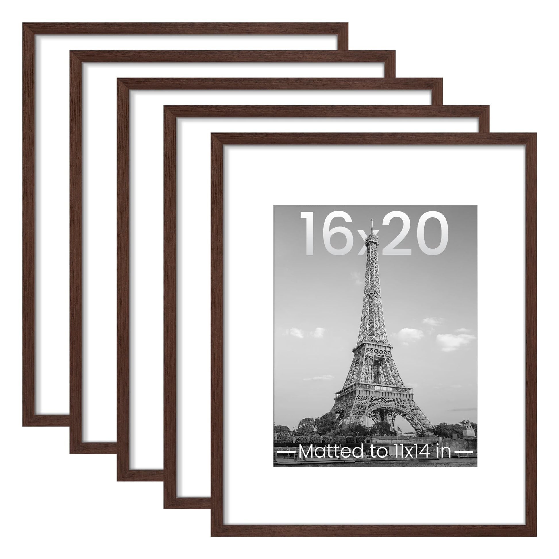 upsimples 11x14 Picture Frame Set of 5, Display Pictures 8x10 with Mat or 11x14 Without Mat, Wall Gallery Photo Frames, Black