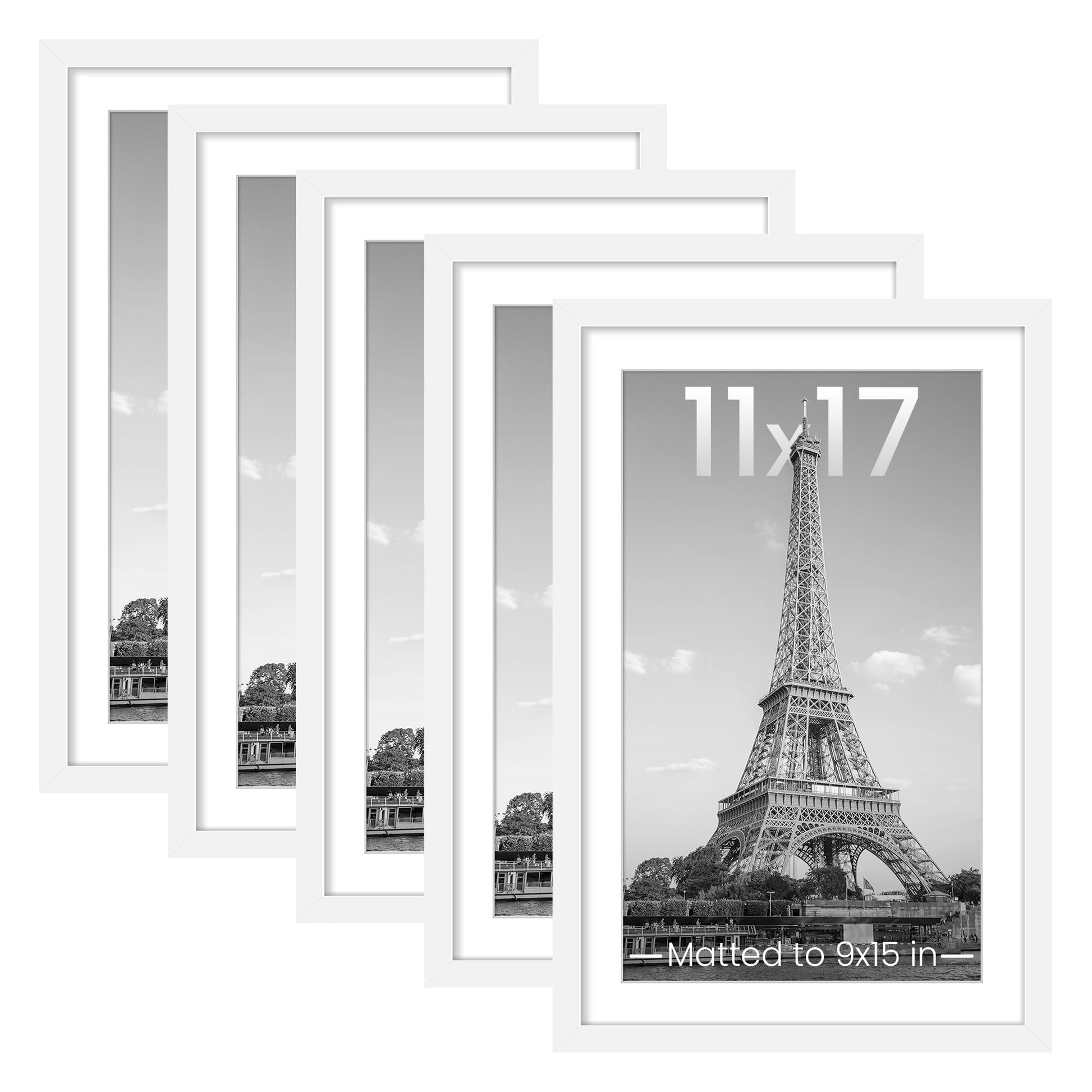 upsimples 11x14 Picture Frame Set of 5, Display Pictures 8x10 with Mat or 11x14 Without Mat, Wall Gallery Photo Frames, Black