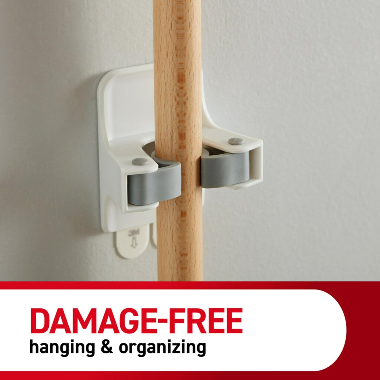 Command Broom and Mop Grippers, 2 Hangers and 4 Command Strips, Damage-Free Hanging Wall Mount Broom and Mop Holder, Household Cleaning Organizer for Organization and Storage, Holds up to 4 lb