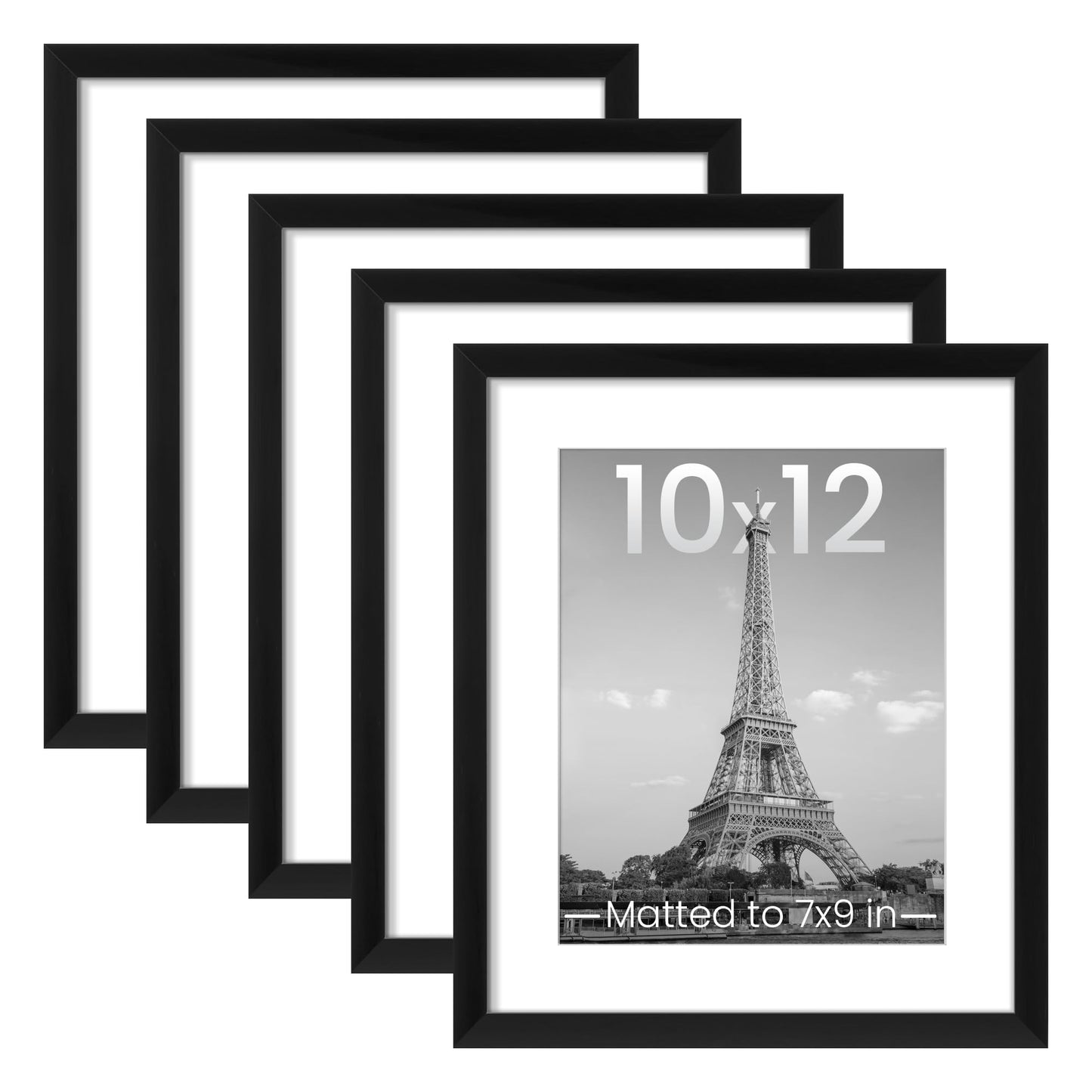 upsimples 11x14 Picture Frame Set of 5, Display Pictures 8x10 with Mat or 11x14 Without Mat, Wall Gallery Photo Frames, Black