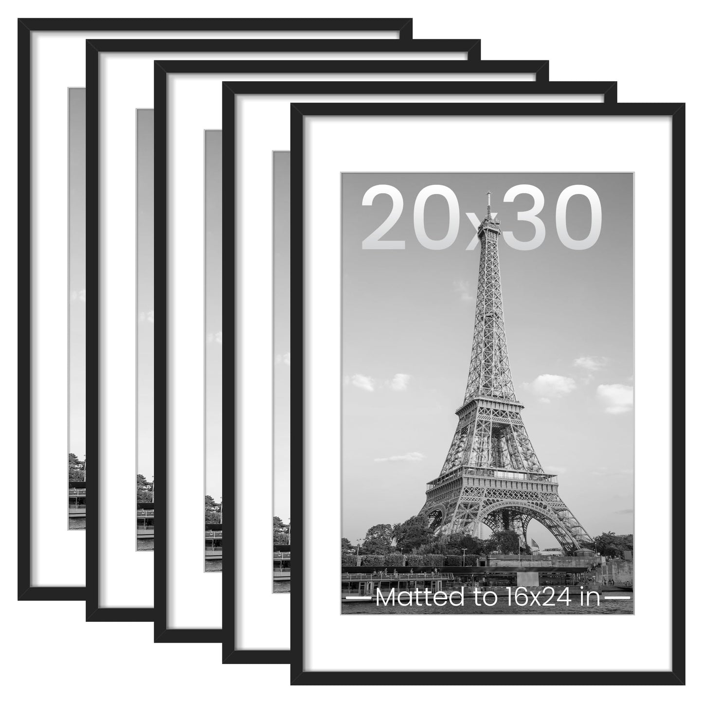 upsimples 11x14 Picture Frame Set of 5, Display Pictures 8x10 with Mat or 11x14 Without Mat, Wall Gallery Photo Frames, Black