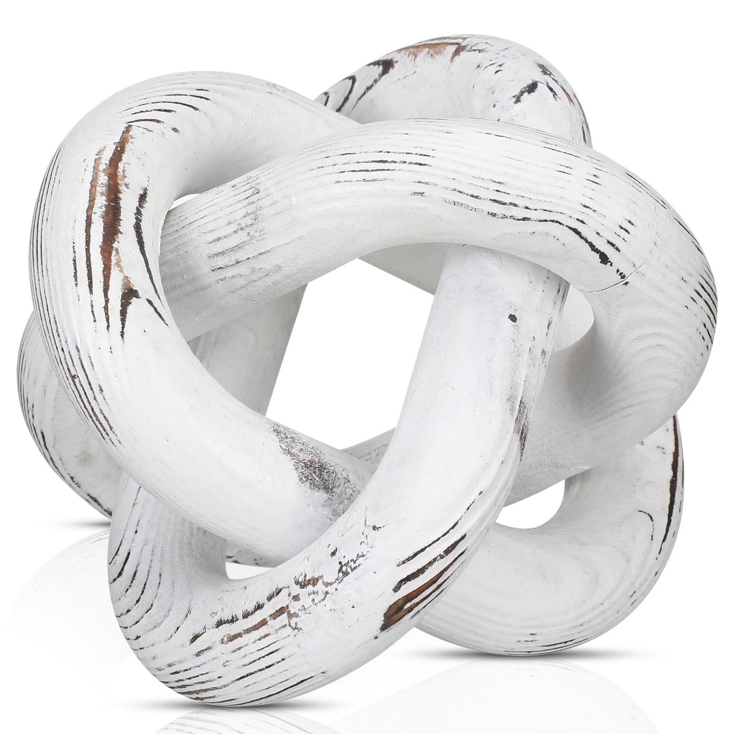 3 Link Wood Knot Decor - Hand Carved Coffee Table Decoration, Boho Chain Link Decor, Modern Shelf, Rustic Objects for Home Living Room Bedroom(White)