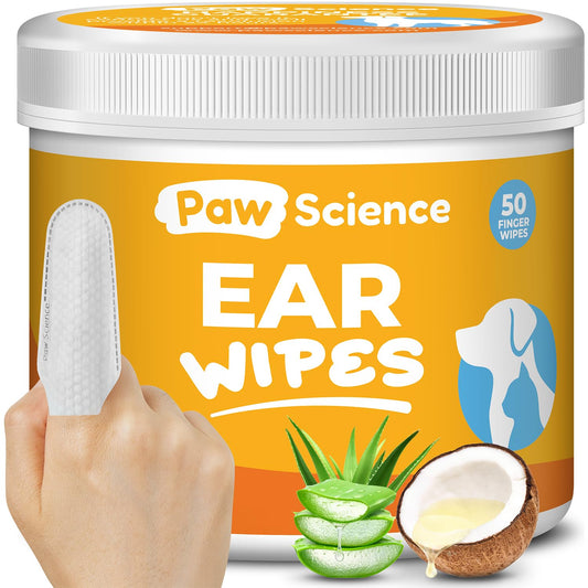 Paw Science Dog Ear Cleaner Wipes – Finger Wipes for Dogs – Cleaning, Soothing, and Deodorizing Itchy Ears – Pet Ear Relief Solution - Coconut Scent