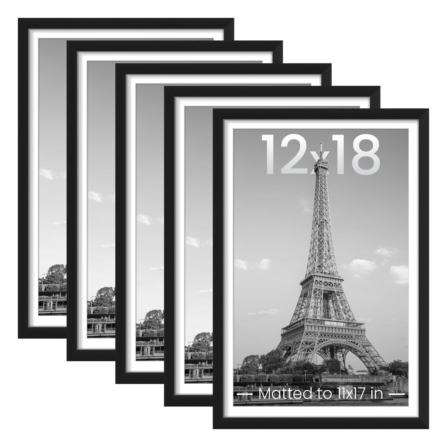 upsimples 11x14 Picture Frame Set of 5, Display Pictures 8x10 with Mat or 11x14 Without Mat, Wall Gallery Photo Frames, Black