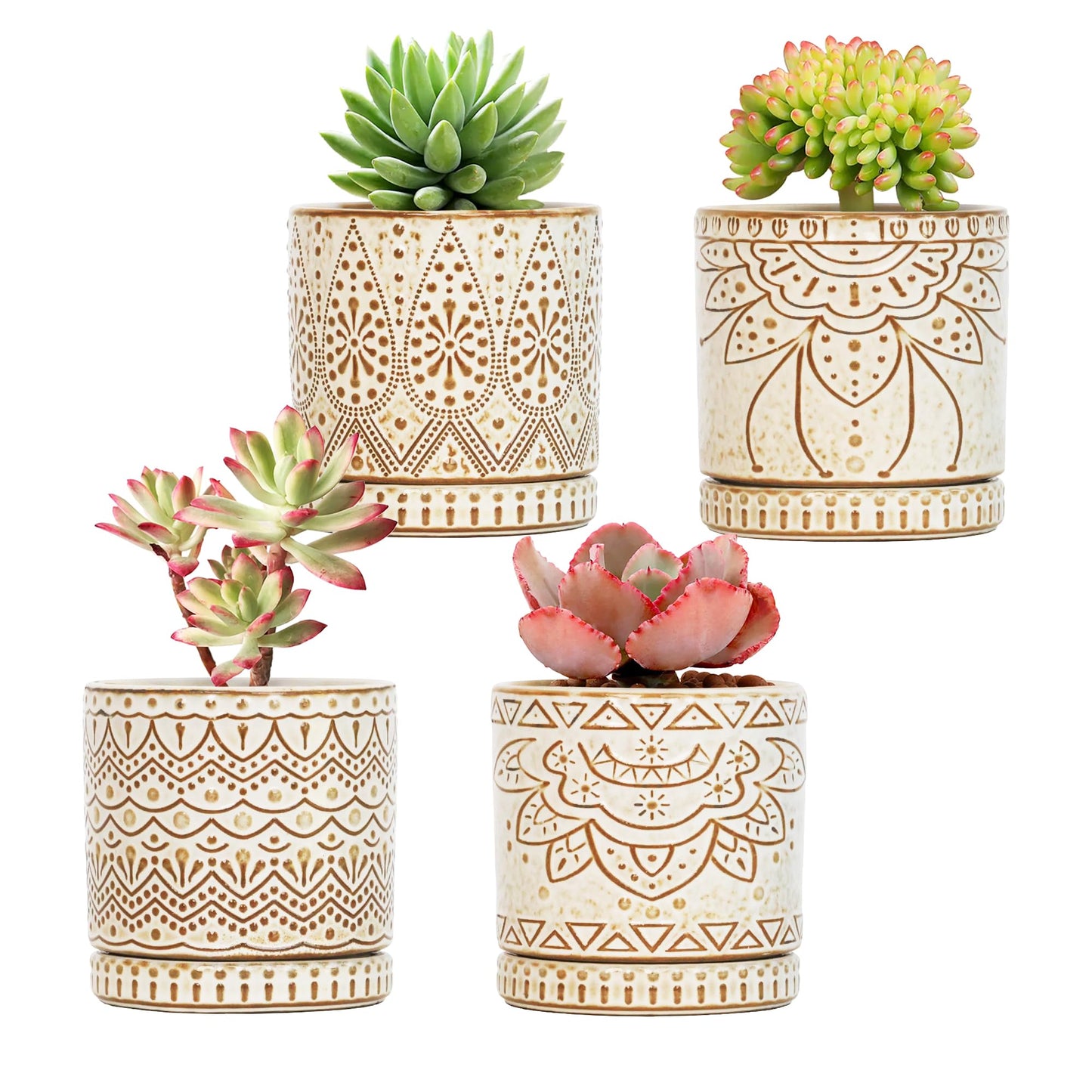 Gepege 6 Inch Beaded Ceramic Planter Set of 2 with Drainage Hole and Saucer for Plants, Indoor-Outdoor Large Round Succulent Orchid Flower Pot (Smoked Gray, Inner-pots not Larger Than 5 Inch)