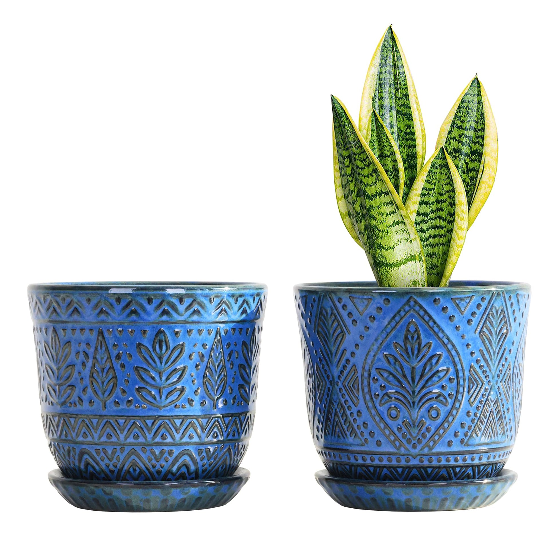 Gepege 6 Inch Beaded Ceramic Planter Set of 2 with Drainage Hole and Saucer for Plants, Indoor-Outdoor Large Round Succulent Orchid Flower Pot (Smoked Gray, Inner-pots not Larger Than 5 Inch)
