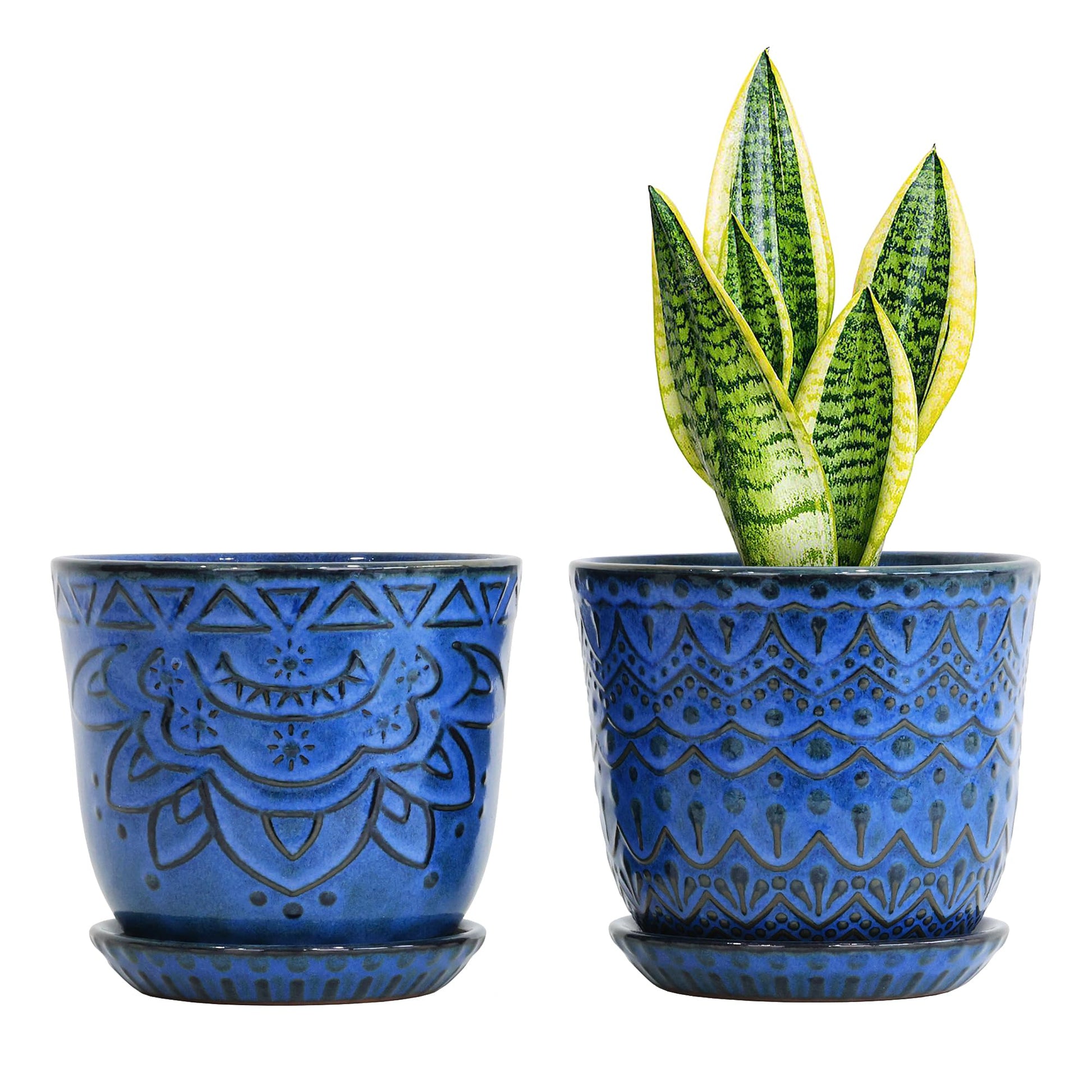 Gepege 6 Inch Beaded Ceramic Planter Set of 2 with Drainage Hole and Saucer for Plants, Indoor-Outdoor Large Round Succulent Orchid Flower Pot (Smoked Gray, Inner-pots not Larger Than 5 Inch)