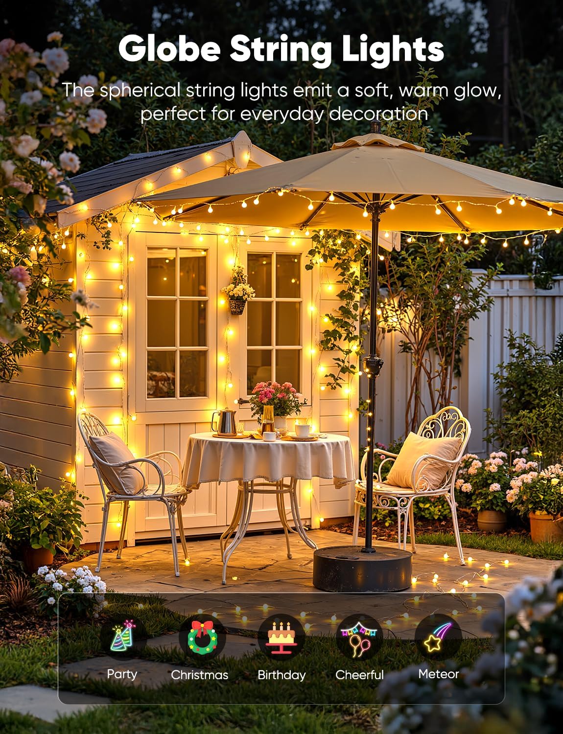 Minetom Globe String Lights, 33 Feet 100 Led Fairy Lights Plug in, 8 Modes with Remote Mini Globe Lights for Indoor Outdoor Bedroom Party Wedding Garden Christmas Tree Decor, Warm White