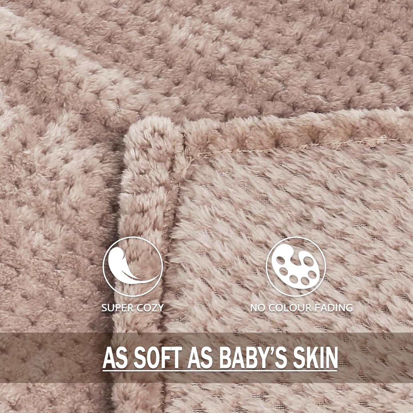 Exclusivo Mezcla Fleece Throw Blanket Extra Large, Super Soft and Warm Blankets for Couch, Sofa and Bed Waffle Textured, Cozy, Fuzzy and Lightweight (Camel, 50x70 Inches)